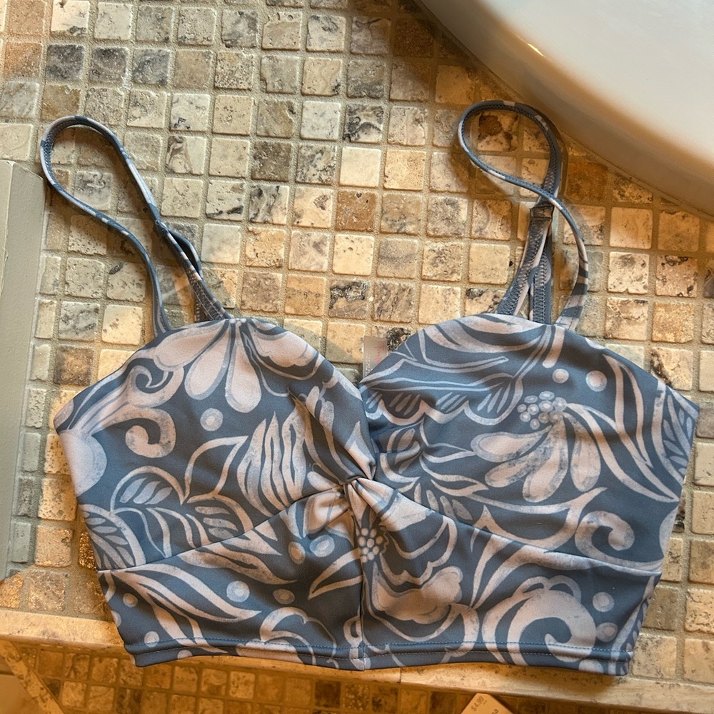 Free People Blue and Cream Floral Bustier Bralette